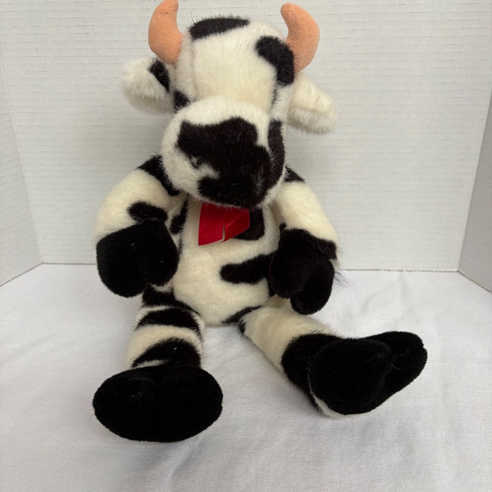 Manhattan Toy Plush Cow Stuffed‎ Animal Horns Black White Farm Animal Toy 2000